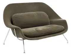 Eero Saarinen, FOR KNOLL 'WOMB' SETTEE, 1970s, molded fiberglass shell in dark gray mohair upholstery