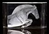 Alexander Joseph von Steuben, LIMITED EDITION ETCHED GLASS SCULPTURE JUMPING HORSE, Etched glass sculpture/ plaque