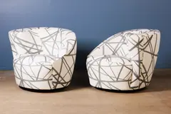 Vladimir Kagan, 'Corkscrew' Chairs (2), ca. 1992, Kelly Wearstler 'Channels' fabric