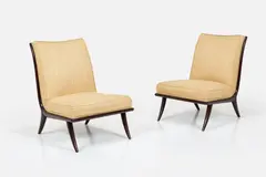 T. H. Robsjohn-Gibbings, Slipper Chairs (2), ca. 1950, Mahogany