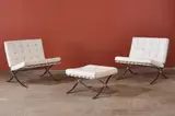 Ludwig Mies van der Rohe, 'Barcelona' Chairs + Ottoman (3), 1971, Flat steel