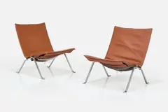 'PK-22' Lounge Chairs (2) by Poul Kjaerholm, 1960s, Leather, sold Dec 2025