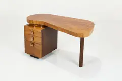 'Paladao Group' Desk by Gilbert Rohde, ca. 1940, imitation leather, sold Sep 2025