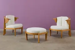'Friedman' Chairs + Ottoman (3) by Frank Lloyd Wright, 1953, designed 1953 / 1989 Cherry, sold Sep 2025