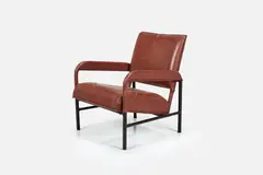 Jacques Adnet, Lounge Chair, 1950s, Saddle-stitched leather