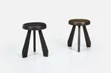 Stools, from Les Arcs (2) by Charlotte Perriand, 1968, Stained elm, sold Apr 2025