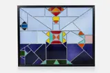 Rare Custom Stained Glass Window by Ettore Sottsass, 1989, Leaded colored glass, sold Apr 2025