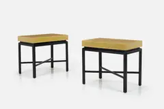 Side Tables (2) by Tommi Parzinger, ca. 1955, Tooled leather over wood, offered Dec 2024