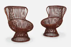 Lounge Chairs (2) by Franco Albini, 1960s, stained rattan, sold Jun 2024