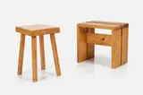 'Les Arcs' Stools (2) by Charlotte Perriand, ca. 1969, Elm, sold Mar 2024