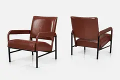 Jacques Adnet, Lounge Chairs (2), 1950s, Saddle-stitched leather