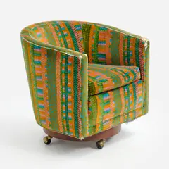Edward Wormley, for Dunbar Swivel Lounge Chair (ca. 1960s), Jack Lenor Larsen, ca. 1960s, Dunbar Furniture Circa 1960s Walnut