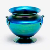 Blue Aurene Handled Vase (Early 20th c.) by Alexander Joseph von Steuben, sold Dec 2025