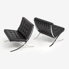 Mies van der Rohe, for Knoll, Pair of Barcelona Chairs, 1929, contemporary production Chrome-plated steel