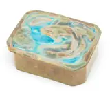 Pewabic, Glossy Iridescent Glaze with Reduction, Covered Box with Koi Fish Motif, Ca. 1940s, Ca. 1940s