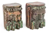 Pewabic, Iridescent Glazed Earthenware Babylonian Masks 1990, 2 PCS