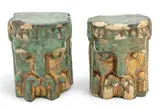 Pewabic, Iridescent Glazed Earthenware Babylonian Masks 1920, Depth 4.25 2 PCS