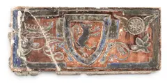 Pewabic, Ceramic Architectural Tile 1st Half 20th C., A par glazed tile with central shield and keys