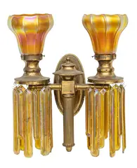 Alexander Joseph von Steuben, Iridescent Glass and Brass Sconces 3 PCS
