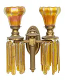 Alexander Joseph von Steuben, Iridescent Glass and Brass Sconces 3 PCS