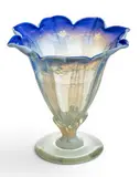 Louis Comfort Tiffany, Blue and White Favrile Glass Etched Ruffled Edge Compote 1900-1915, 'Blue Buttercup', 1900