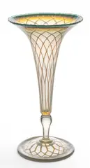 Louis Comfort Tiffany, Favrile Green to Clear to White Lattice Blown Glass Trumpet Vase 1900, 1900