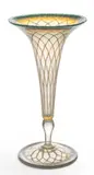 Louis Comfort Tiffany, Favrile Green to Clear to White Lattice Blown Glass Trumpet Vase 1900, 1900