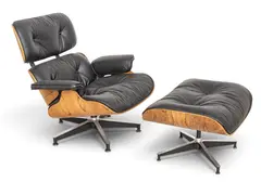 Charles and Ray Eames, for Herman Miller Black Leather & Rosewood Lounge Chair and Ottoman, 1960, Depth 31 2 PCS, 1960