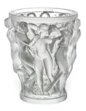 Lalique, Frosted Crystal Vase 'Bacchantes'