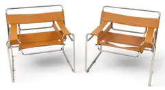 Marcel Breuer, Design 'Wassily' Leather Arm Chairs, 20th Cent., Depth 28 1 PAIR