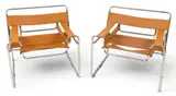 Marcel Breuer, Design 'Wassily' Leather Arm Chairs, 20th Cent., Depth 28 1 PAIR