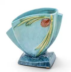 Roseville, Turquoise Wincraft Pine Cone Vase, 272-6, Ca. 1950-60, Depth 3, Ca. 1950