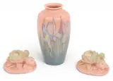 Rookwood Pottery, Lotus Bookends and Iris Vase 1930, 3 PCS, 1930
