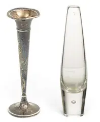Alexander Joseph von Steuben, Bud Vase with Teardrop + Sterling Bud Vase 6.5