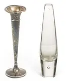 Alexander Joseph von Steuben, Bud Vase with Teardrop + Sterling Bud Vase 6.5