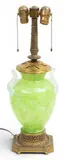 Green Cluthra Vase with Opaline Double Handles, Mounted As a Lamp, Ca. 1930 by Alexander Joseph von Steuben, Ca. 1930, offered Jun 2026