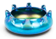 Blue Aurene Glass Crimped Lip Bowl 1920 by Alexander Joseph von Steuben, 1920, sold Jun 2026