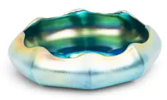 Blue Aurene Art Glass Bowl 1920 by Alexander Joseph von Steuben, 1920, sold Jun 2026