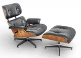 Charles and Ray Eames, for Herman Miller (American) Black Leather and Rosewood 670 Lounge Chair and 671 Ottoman, 1984-1999, 2 PCS