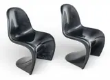 Verner Panton, for Herman Miller Black Thermoplastic Polystyrene Panton "S" Chairs 1973, Depth 23" 1 PAIR, 1973