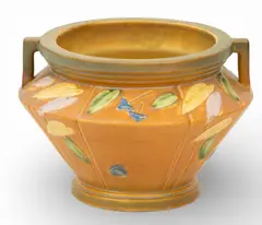 Roseville, Ceramic Futura Jardiniere, Ca. 1928, Ca. 1928, Two-handled ceramic planter with tan ground