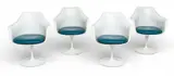 Eero Saarinen, Knoll Tulip Chairs, Ca. 1970's, Depth 16 4 PCS, Ca. 1970, Set of four molded fiberglass "Tulip" armchairs with blue vinyl cushions