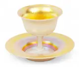 Gold Aurene and Calcite Sherbet Cup and Saucer Set Early 20th Century, 2 PCS by Alexander Joseph von Steuben, sold Dec 2025