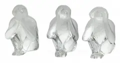 Daum, Frosted Crystal Figures, 'Three Wise Monkeys', Depth 2.5 3 PCS