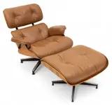 Charles Eames, for Herman Miller (American, 1907-1978) Rosewood Veneer, Aluminum, and Leather Swivel Chair and Ottoman, 1970s, 2 PCS, 1970s