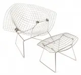Harry Bertoia, for Knoll Chrome-plated Steel Large Diamond Chair and Bird Ottoman 2 PCS, Chrome-plated steel wire diamond chair