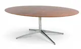 Florence Knoll, Model 2480 Mid-Century Modern Rosewood and Chrome Oval Table Desk, Ca. 1954-1960, Ca. 1954, Book-matched Brazilian rosewood veneer with thin