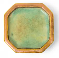 Trivet / Coaster by Pewabic, Octahedral form with luster glaze, sold Nov 2025