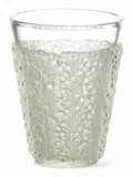 'Saint Tropez' Frosted Crystal Vase by René Lalique, 1994, Frosted to clear glass berry and leaf Saint Tropez pattern, sold Oct 2025