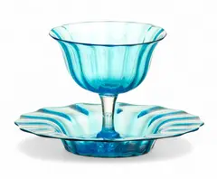 Frederick Carder, for Steuben (American, 1863-1963) Celeste Blue Blown Glass Compote And Underplate